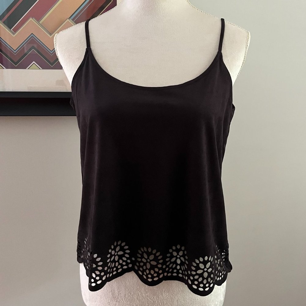 Sans Souci Black Microsuede Laser Cut Camisole S